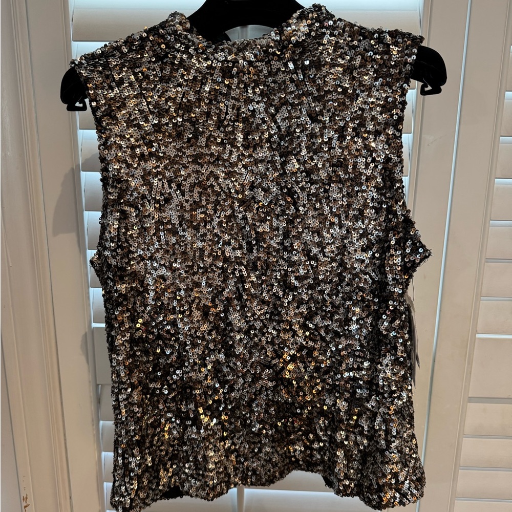 Equipment Black and Silver Sequin Blouse